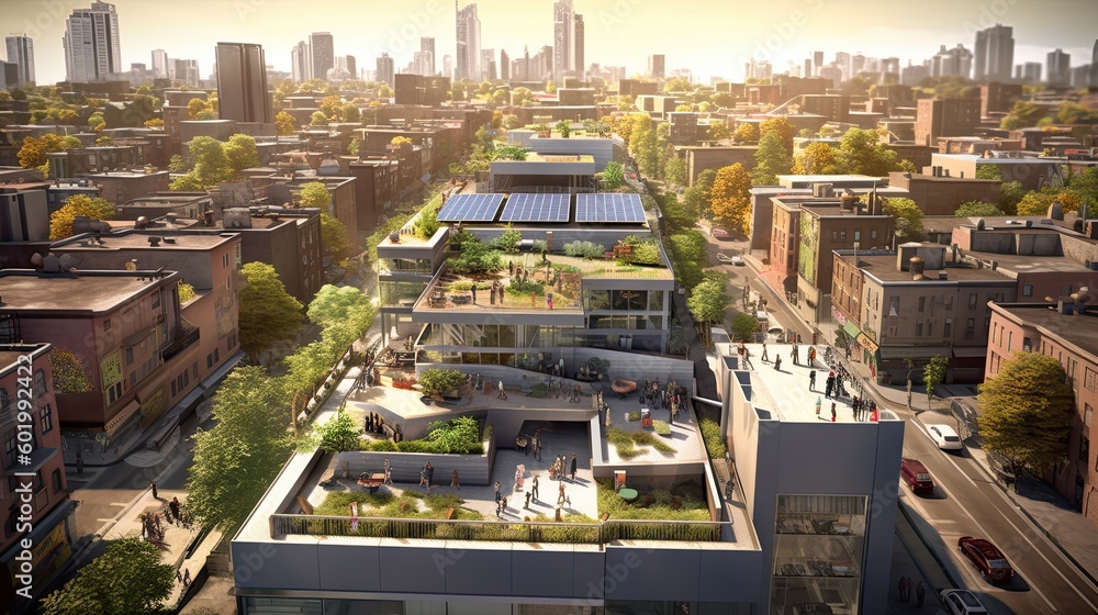 Urban Development Rooftops Urban Rooftops, An aerial view of a city showing different rooftops ...
