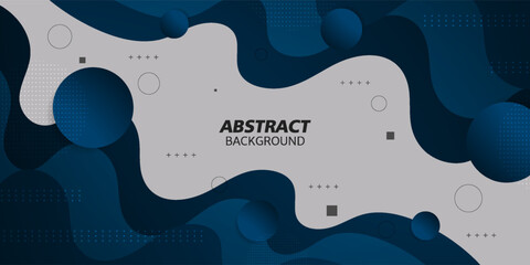 Dark blue geometric business banner on gray background design. creative banner design with wave shapes and lines for template. Simple horizontal banner. Eps10 vector