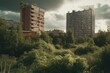 Soviet urban jungle against cloudy sky. Generative AI