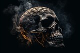 Fototapeta Nowy Jork - A seamless pattern of a frightful skull appearing from smoky vapor. Made using 3D graphics. Generative AI