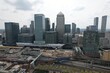 Skyscrapers Canary Wharf financial district London UK drone aerial view