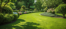 Park Outdoor Manicured Lawn And Flowerbed AI Generated Image
