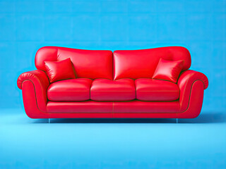 Red leather sofa. Generative AI