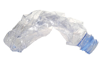 Crumpled plastic bottle trash isolated on white background. Environmental pollution