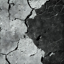 Old Cracked Concrete Wall, Black White Stone Background,broken, Gray, Weathered,  AI Generated