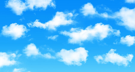 Wall Mural - sunny day background, blue sky with white cumulus clouds, natural summer or spring background.