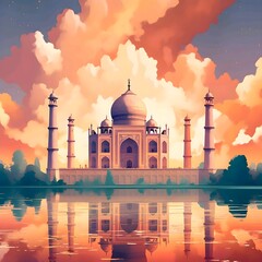 taj mahal at sunset. Generative AI