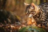 Fototapeta Zwierzęta - Bengal cat forest. Generate Ai