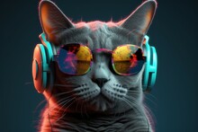 Cat Dj Headphones Disco. Generate Ai