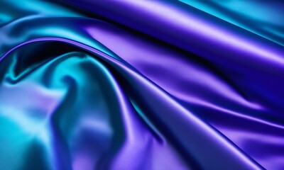 Silk satin. Gradient. Wavy folds. Shiny fabric surface. Beautiful purple teal background with space for design (Generative AI)