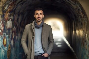 Wall Mural - Portrait of a handsome young man in a tunnel. Men's beauty, fashion.