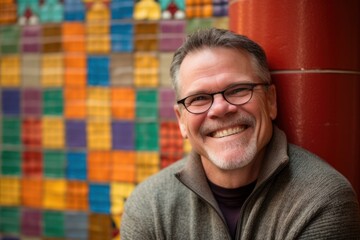 Poster - Portrait of a smiling man with eyeglasses in front of colorful wall