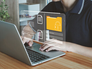 Wall Mural - file access security confidential corporate files or documents with padlock assigning access permiss