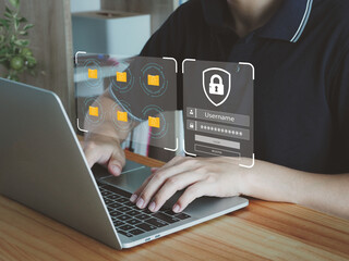 Wall Mural - file access security confidential corporate files or documents with padlock assigning access permiss