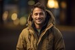 © Robert MEYNER - portrait of smiling man in winter jacket at night city street.