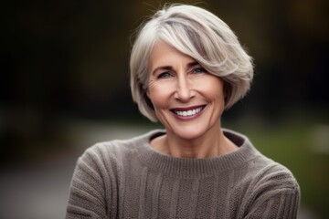 Wall Mural - Lifestyle portrait photography of a pleased woman in her 50s wearing a cozy sweater against a film set or hollywood background. Generative AI