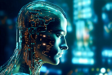Wall Mural - artificial intelligence virtual concept avatar. futuristic augmented human concept. created with gen