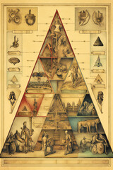 Wall Mural - Book cover, background or illustration of a stylized pyramid surrounded by astrology, cabal or esoteric symbols. Created with Generative AI technology.