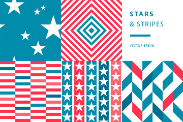 Wall Mural - Stars and stripes, patriotic patterns in red, white and blue