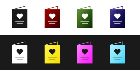 Poster - Set Postcard with heart icon isolated on black and white background. Message love. Letter love and romance. Vector