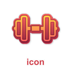 Sticker - Gold Dumbbell icon isolated on white background. Muscle lifting, fitness barbell, sports equipment. Vector