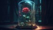 Enchanted rose in a glass case. Fantasy concept , Illustration painting. Generative AI