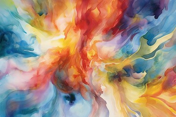 Watercolor painting with bright, swirling colors and bold brushstrokes that evoke a sense of movement and energy as wallpaper - Generative AI