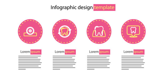 Poster - Set line Tooth, Dental clinic location, whitening and Otolaryngological head reflector icon. Vector