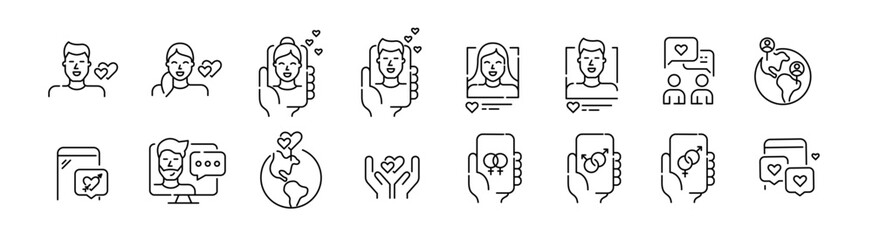 Wall Mural - dating app. international users, all orientations looking for romantic relationships. pixel perfect,
