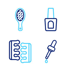 Canvas Print - Set line Pipette with oil, Toe separator for pedicure, Bottle of nail polish and Nail file icon. Vector