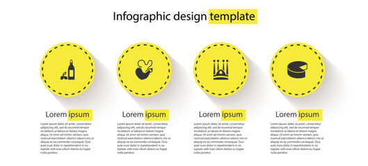 Poster - Set Bottle of olive oil, Spanish wineskin, Sagrada Familia and Cheese. Business infographic template. Vector