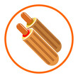 Hot-dogi francuskie z ketchupem i musztardą. Pyszny, świeży, gorący hot-dog. Ikona hot-dog, logo fast food, food truck. Bułka z parówką, kiełbaska