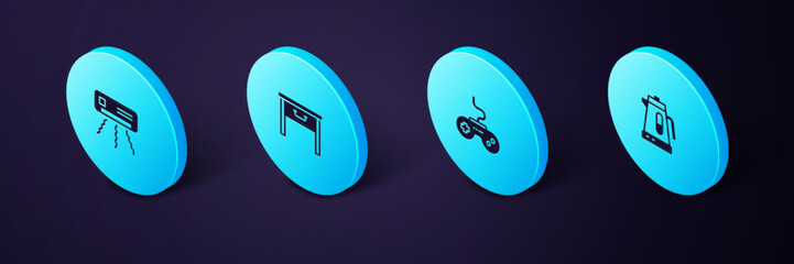 Canvas Print - Set Isometric Electric kettle, Gamepad, Furniture nightstand and Air conditioner icon. Vector