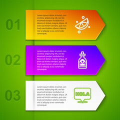 Sticker - Set line Sliced lime, Tequila bottle and Hola. Business infographic template. Vector