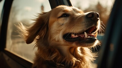 Dog sticking its head out of car window, Generative AI