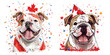 A joyful bulldog wearing a Canadian flag bandana in canada day.Illustration of T-shirt design graphic.	