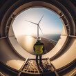 Engineers generate renewable electricity from wind power.generative ai