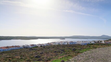 Canvas Print - survol du village de Fornells au nord de l'île de Minorque dans l'archipel des Baléares Espagne	
