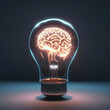 Light bulb with a glowing brain inside represents the potential for innovative thinking and the power of intelligence. This image is perfect for showcasing the concept of vision. AI Generative