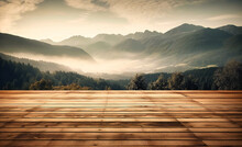 Wooden Deck Floor With A View Of Mountains