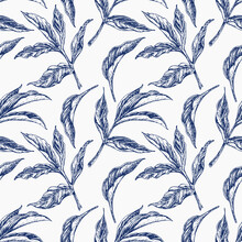 Seamless Floral Pattern With  Peony Leaves On White Background