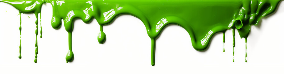 Wall Mural - Dripping green slime against a white background. Generative ai