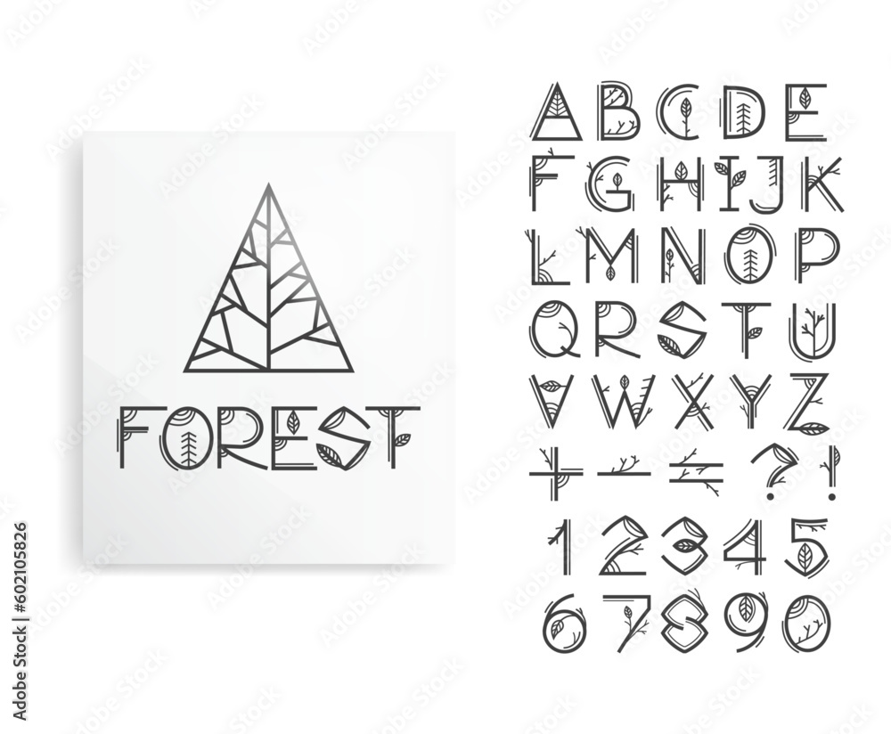 Tree Letters I Ethnic floral alphabet. Tree sign logo. Set of letters with patterns ...
