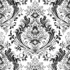  Damask Patern with Black and White Color. Generative AI