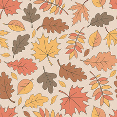 Sticker - Fall leaves vector seamless pattern. Retro Thanksgiving day background. Autumn defoliation surface design for textile, scrapbook, card making 