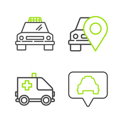 Sticker - Set line Map pointer with taxi, Ambulance and emergency car, and Taxi icon. Vector