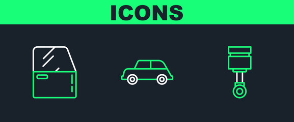 Poster - Set line Engine piston, Car door and icon. Vector