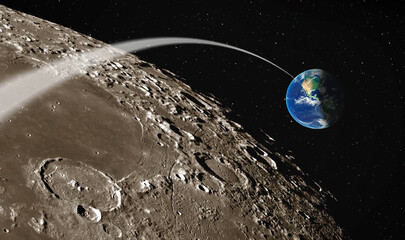 Poster - Long Exposure Night Time Rocket Launch - The Moon as Seen from the Surface of the Earth 