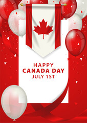 Wall Mural - canadian flag or pennant decorated with ribbons and balloons for canada day