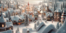 A Beautiful Christmas Village Houses In Snow  Generative Ai 